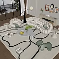 Cozy Modern Sofa Coffee Table Combination With Large Windows Indoor Plants And Decorative Rug