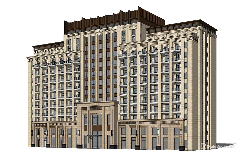Classical Style Multi Story Office Building With Light Colored Facade And Neat Windows 3d model