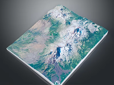 Satellite View Of Volcanic Mountain Terrain With Snow Capped Peaks And Green Vegetation 3d model