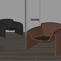 POUFORM Modern Leather Leisure Chairs Black and Brown with Curved Design Stitching Details Wooden Floor