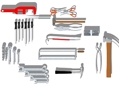 Essential Hardware Tools Collection Featuring Wrenches Pliers Hammers Screwdrivers Saws And Scissors 3d model