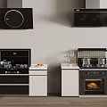 Modern Kitchen Interior Featuring Stoves Range Hoods Oven Roasted Chicken And Kitchen Items 3d model