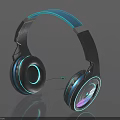 Modern Electronic Over ear Headphones With Blue Illuminated Rings And Sleek Design
