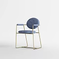 Blue Velvet Accent Chair With Round Backrest And Gold Metal Frame