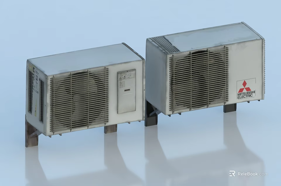Mitsubishi Air Conditioner Fan Outdoor Units With Silver Casing And Efficient Cooling 3d model 