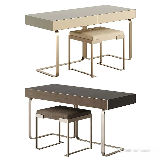 Modern Elegant Dressing Table Designs With Metal Frames And Matching Stools 3d model