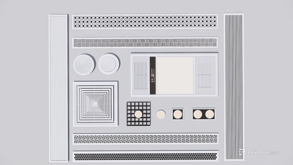 Air Conditioner Vents Design With Various Grille Circular Square And Grid Patterns 3d model