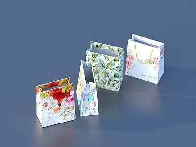 Colorful Decorative Paper Gift Bags With Floral Patterns And Handles For Daily Use 3d model