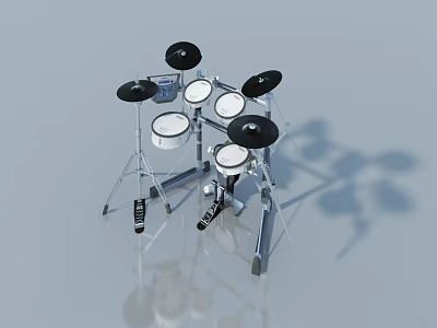 Professional Electronic Drum Kit With Silver Stands White Heads And Black Cymbals 3d model