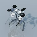 Professional Electronic Drum Kit With Silver Stands White Heads And Black Cymbals