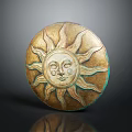 Ancient Circular Bronze Shield Weapon With Decorative Sun Face Motif And Patina