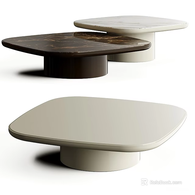 Modern Coffee Table With Marble Top And Cylindrical Base In White And Brown 3d model 