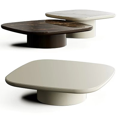 Modern Coffee Table With Marble Top And Cylindrical Base In White And Brown 3d model