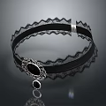 Elegant Black Lace Choker With Silver Decoration And Black Gem Pendant