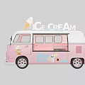 Pink ice cream van with ice cream cone decoration and open display window