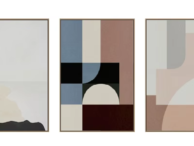 Abstract Geometric Wall Art Set of Three Modern Paintings with Neutral Tones and Shapes 3d model
