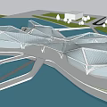 Modern Architectural Design With Unique Geometric Structure By Waterfront And Green Spaces 3d model