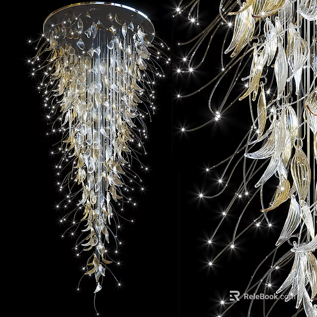Elegant Modern Chandelier With Gold Silver Leaf Shaped Decor And Sparkling Lights 3d model 