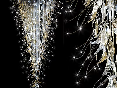 Elegant Modern Chandelier With Gold Silver Leaf Shaped Decor And Sparkling Lights 3d model