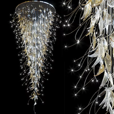 Elegant Modern Chandelier With Gold Silver Leaf Shaped Decor And Sparkling Lights 3d model