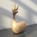 Wooden Deer Shaped Single Chair On Gray Table With White Wall Background And Sunlight Shadows