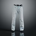 Light Blue Denim Jeans With Black Belt Full Length Classic Fit Style