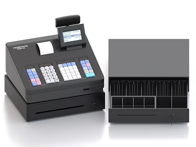 Black Commercial Cash Register With Cash Drawer Receipt Printer And Display Screen 3d model