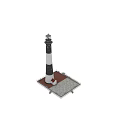 Lighthouse Structure Featuring Lantern Room Tower and Small White Cottage Red Roof 3d model