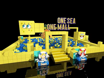 SpongeBob Themed One Sea One Mall With Yellow Structure And Character Decorations 3d model