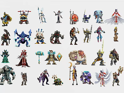 Diverse Game and Movie Characters With Fantasy Sci Fi Designs and Detailed Armor Weapons 3d model