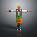 Man With Yellow Turban White Shirt Green Vest Orange Pants Black Boots Arms Outstretched
