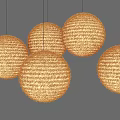 Five Round Woven Golden Chandeliers With Intricate Texture Design 3d model