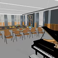 Bright School Music Classroom With Piano Chairs Windows Colorful Mats And Wall Decorations