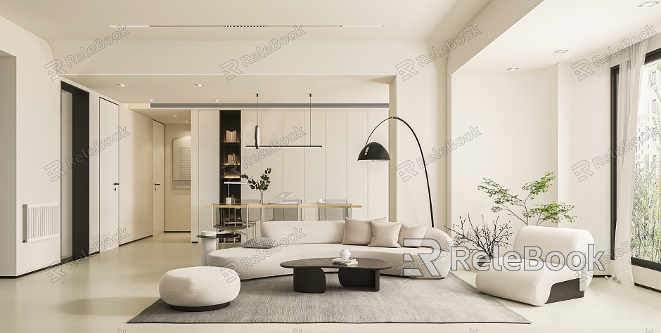 Home Living Room Sofa Coffee Table Combination Leisure Chair Bookcase Side Table Floor Lamp Jewelry Ornaments model