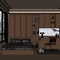 Tatami Bedroom Interior Design With Built-in Storage Cabinets Desk Chair Bookshelf And Decor