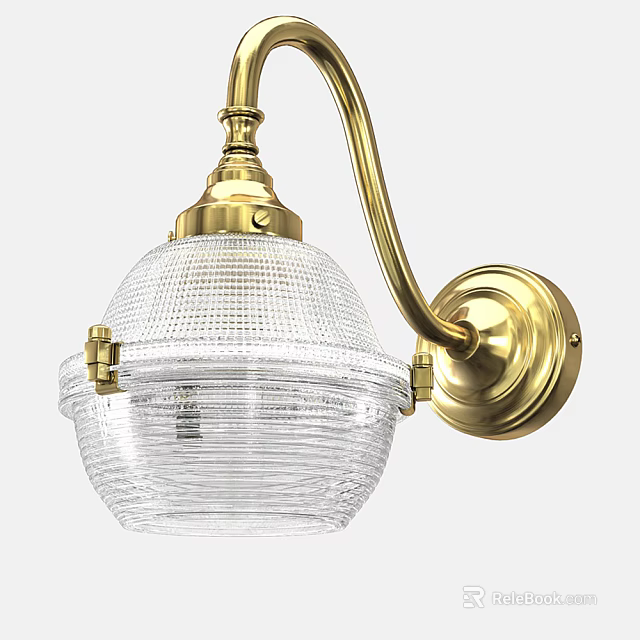 Brass Wall Sconce with Clear Ribbed Glass Shade and Classic Design 3d model 