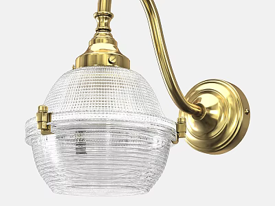 Brass Wall Sconce with Clear Ribbed Glass Shade and Classic Design 3d model