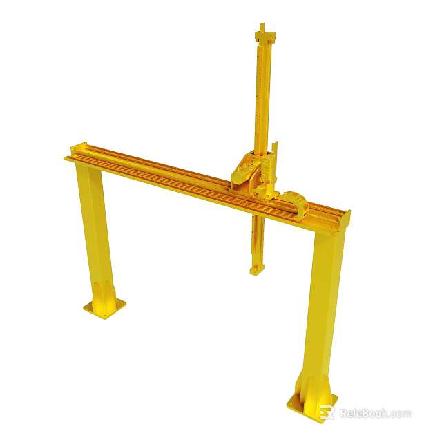 Yellow Gantry Crane Structure With Beam Rail And Industrial Lifting Components 3d model 