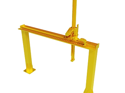 Yellow Gantry Crane Structure With Beam Rail And Industrial Lifting Components 3d model