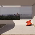 Orange Single Chair In Modern Room With Large Window And City Park View