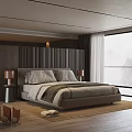 Modern Bedroom Interior With Comfortable Bed Stylish Headboard Table Lamps And Large Window 3d model