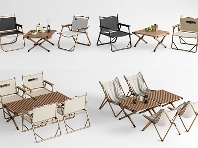 Foldable Outdoor Chairs With Wooden Tables And Various Colors For Patio Relaxing 3d model