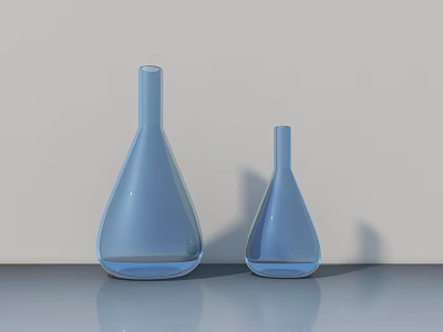 Beautiful Blue Glass Vases for Flowers in Various Sizes on Glossy Surface Light Background 3d model