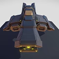 Detailed Futuristic Sci Fi Spaceship Model Featuring Black Yellow Design And Glowing Engine Lights