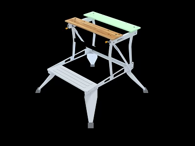 Sturdy Work Platform With Metal Frame Wooden Top And Stable Step Structure 3d model