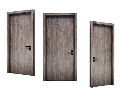 Three Wooden Hinged Doors With Dark Wood Color And Simple Design For Home Interior 3d model