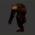 Furry Brown Creature Holding Large Wooden Log Standing On Gray Background