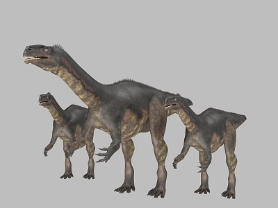 Three Prehistoric Reptile Dinosaurs Standing in Family Group with Textured Skin 3d model