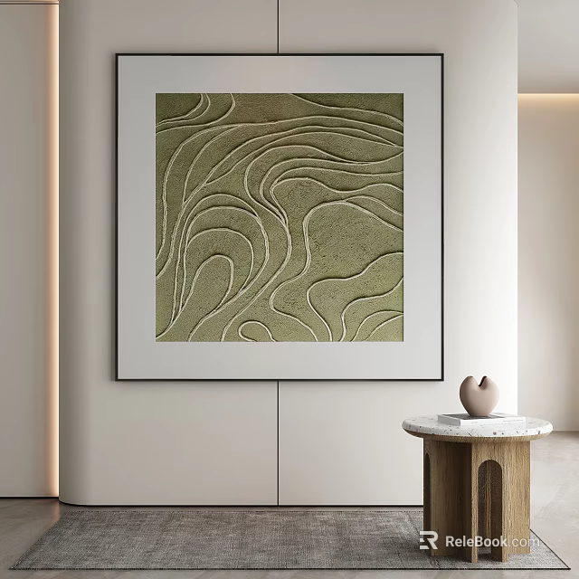 Abstract Wall Art In Minimalist Interior With Marble Table And Ceramic Decor 3d model