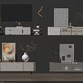 Modern TV Stand With White Black Finish Drawers Decorative Items Paintings And Plants